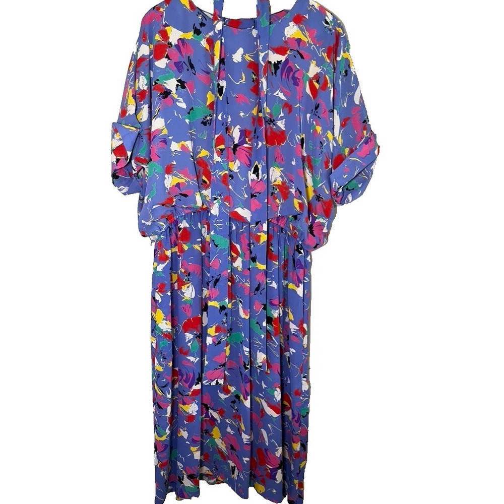 Vintage Colorful Floral Dress 22.5 Boho Indie 80s Secretary Mod Retro Cottage